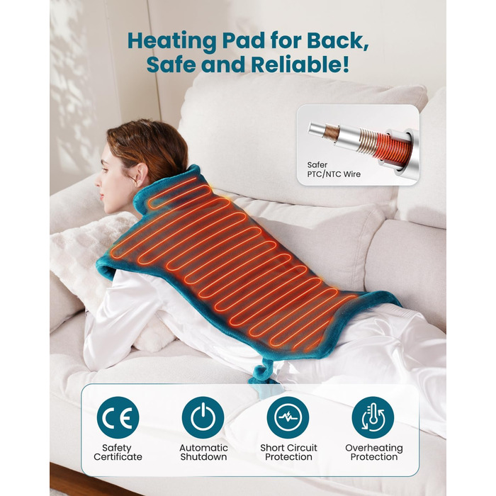 Обтяжена нагрівальна ковдра KNQZE, нагрівальний килимок з 10 рівнями нагріву, 4 таймери для спини, плечей та шиї, нагрівальний килимок, що миється, від болю в спині та шиї, подарунок на день народження для жінок та чоловіків, зелений