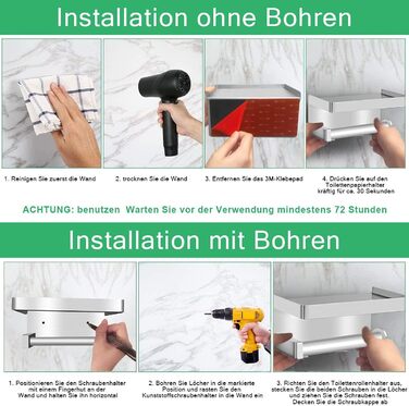 Тримач для туалетного рулону без свердління з полицею, тримач для туалетного рулону Ausbond з нержавіючої сталі SUS304 настінний т