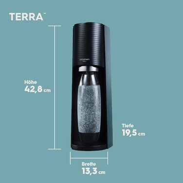 Виробник газованої води SodaStream TERRA Promopack з балоном CO2 та пластиковою пляшкою, яку можна мити в посудомийній машині, чорний, висота 44см