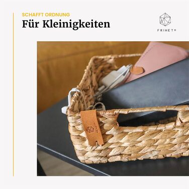 Кошик для зберігання FRIHET, плетений з водяного гіацинта прямокутний підходить як кухонна скринька для зберігання та кошик для фруктів можна використовувати як кошик у їдальні, ванній кімнаті та дитячій кімнаті 25 x 20 x 9 см (2)