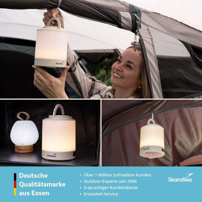 Ліхтар для кемпінгу Skandika Nordsol Акумуляторний світлодіодний ліхтар, теплий білий, зовнішній акумулятор, від 80 до 130 люмен, із зарядним кабелем USB Type-C, 2 x 1800 мАг, з регульованою яскравістю, підвісний Ліхтар для кемпінгу, активного відпочинку 