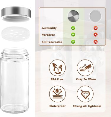 Підставка для спецій FRIBERG з 20 круглими банками для спецій, 100 мл, карусель для спецій з нержавіючої сталі, що обертається на 360, стійка для спецій з лійкою, етикеткою, ручкою та щіткою для чищення, срібляста 20