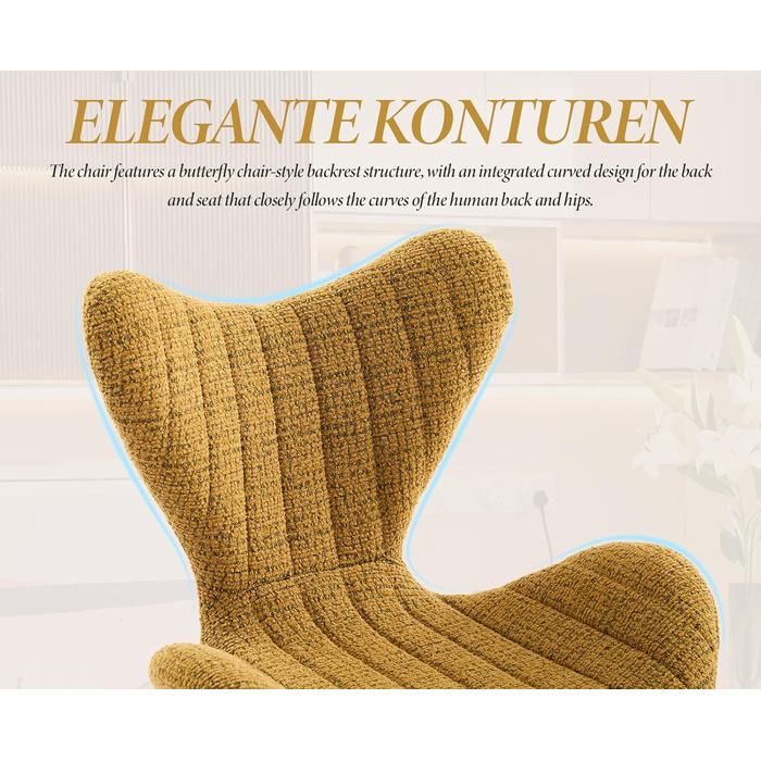Обідні стільці, комплект з 4 шт. , м&39які кухонні стільці, обідні стільці, крісла зі стьобаними шенілловими спинками, для їдальні, вітальні, спальні та вітальні, жовті.