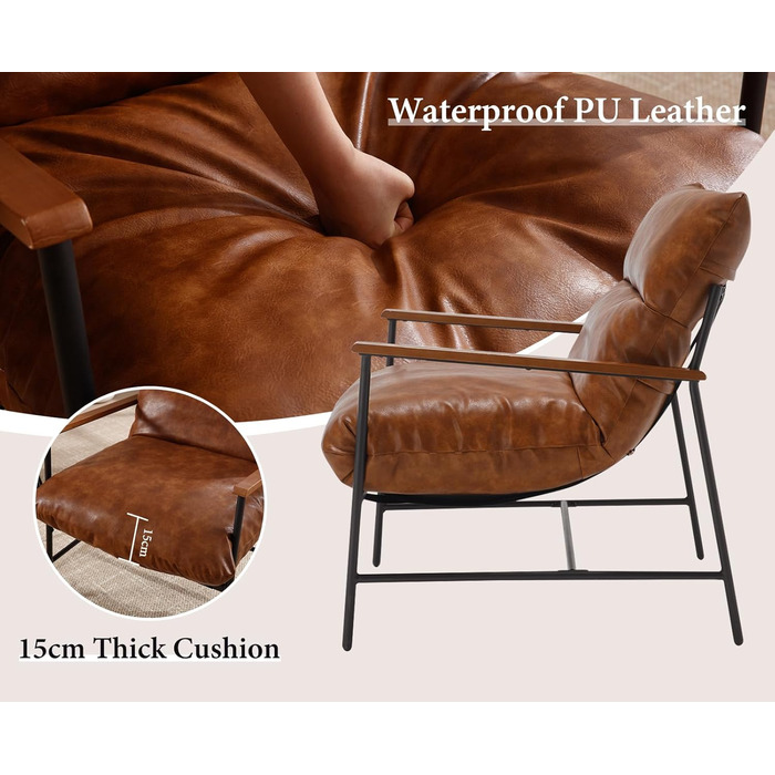 М&39яке крісло, крісло для вітальні, сучасне крісло-реклайнер, крісло для читання зі штучної шкіри, крісло з відкидною спинкою, акцентне крісло з підлокітниками, спальня (коричневе)