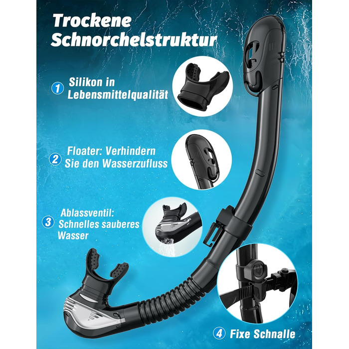 Набір для дорослого підводного плавання, маска для дайвінгу з трубкою, маска для підводного плавання з 3 вікнами, захист від запотівання, захист від протікання, професійний набір для дорослого підводного плавання, плавання та дайвінгу, сріблястий чорний