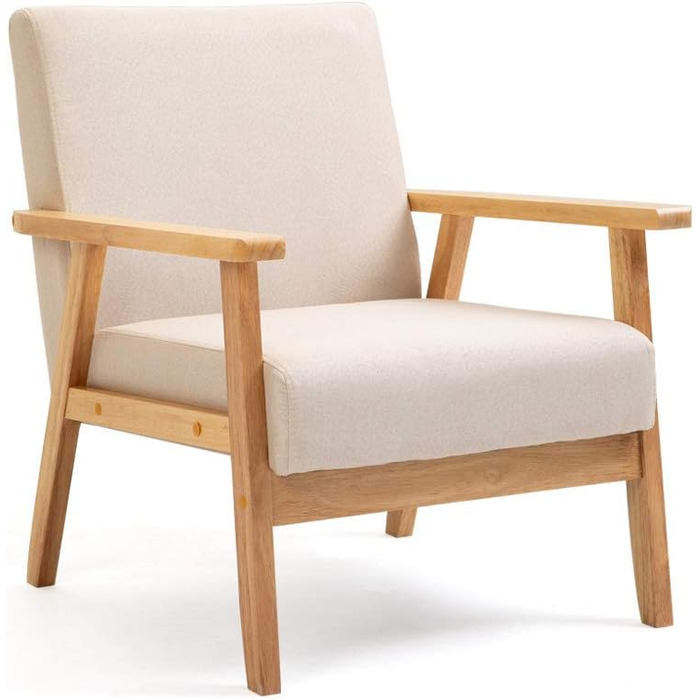 Крісло Mingone, м&39яке коктейльне крісло, скандинавське крісло-гойдалка, сучасний одномісний диван, масив дерева, для вітальні, спальні, бежевий, 64,5x67x73,5 см, бежевий, 1 предмет, комплект