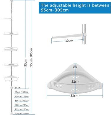 Душова полиця регульована по висоті без свердління Душова полиця кутова з нержавіючої сталі Кутова полиця для ванної кімнати Полич