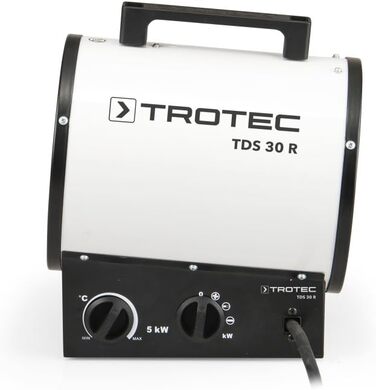 Будівельний обігрівач TROTEC TDS 30 R Теплова потужність 2,5 кВт / 5 кВт Електричний обігрівач, об&39єм повітря 580 м/год Тепловентиляторний обігрівач для великих приміщень