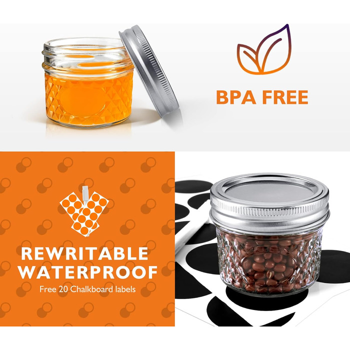 Міні-банки для консервування Tarana, банки для зберігання, прозорі скляні банки для консервування об&39ємом 4 унції з кришками, маленькі скляні банки об&39ємом 120 мл, що підходять для зберігання продуктів, варення, спецій, свічок, меду (12 шт. ) Срібляст