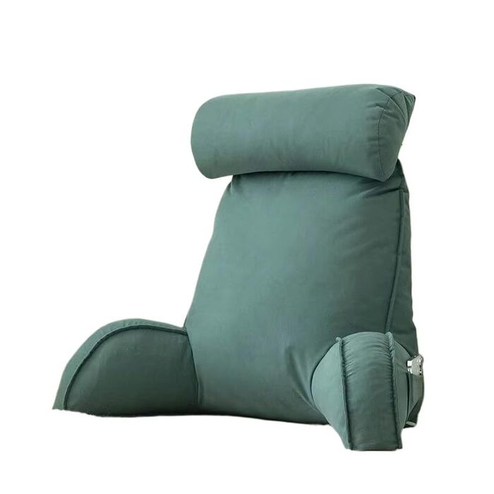 Подушка для читання зі знімним підголівником та бічною кишенею - подушка для крісла-ліжка з підлокітниками для підтримки попереку/шиї, ергономічна подушка для сидіння в ліжку, дивані, офісі (754050 см) (зелена)