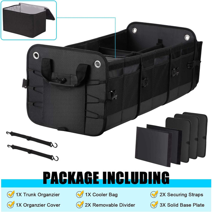 Органайзер для багажника авто, позашляховика, пікапа з від'ємною термосумкою, багатосекційний з відкидною кришкою, нековзним дном, для зберігання речей у дорозі (чорний) П