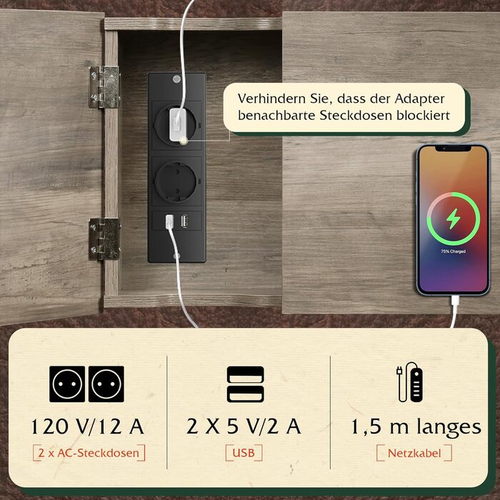 Журнальний столик WLIVE з розеткою, 3-рівнева тумбочка з місцем для зберігання, 2 розетки змінного струму, 2 USB-порти, складна стільниця, журнальний столик для вітальні, кабінету, сірий