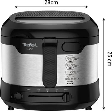 Фритюрниця Tefal Uno M FF215D 1470 Вт місткість 1 кг регульований термостат оглядове вікно положення зливу нержавіюча сталь/чорний