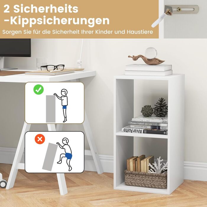 Книжкова полиця COSTWAY з 2 відділеннями, кубічна полиця, окремостояча полиця, відкрита полиця, полиця для зберігання для вітальні, кабінету, офісу, сучасна, біла, 2 відділення (35 x 33 x 69,5 см)