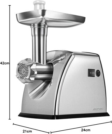 Електрична м'ясорубка MPM MMM-07M, професійна, 1800 Вт, нержавіюча сталь, 3 диски (3мм, 5мм, 7мм), функція реверсу, насадки для ковбас та лезо з нержавіючої сталі
