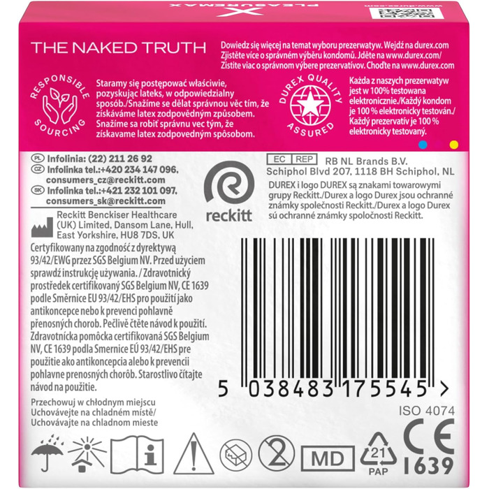 Презервативи Durex Pleasuremax Rippled з кільцями та ґудзиками, 3 шт. и, без запаху, гумові