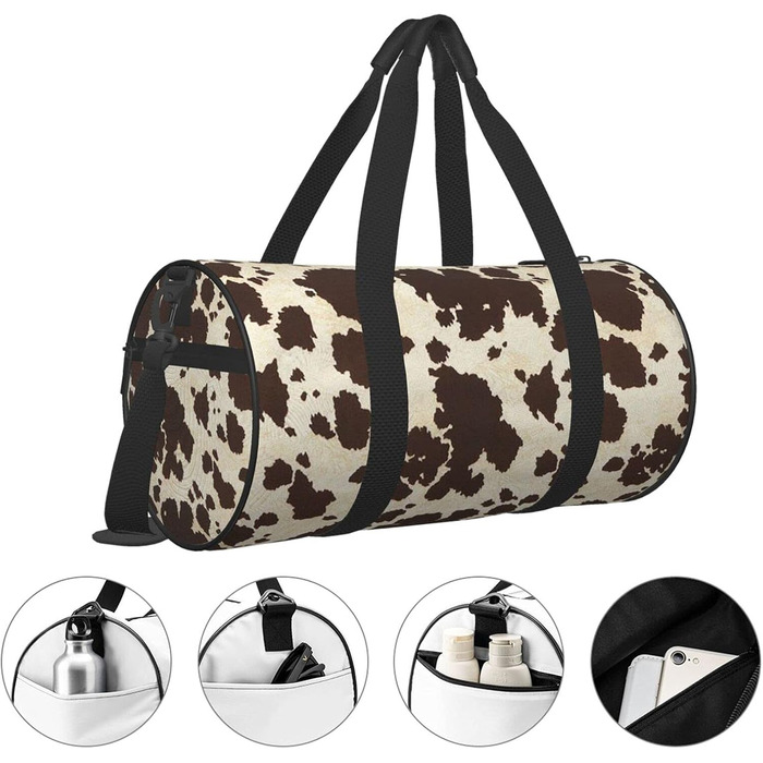 Спортивна сумка з натуральної яловичої шкіри з візерунком коров'яча шкіра, для фітнесу, подорожей та багажу. Велика дорожня сумка для чоловіків та жінок, ідеальна для коротких поїздок та вихідних.