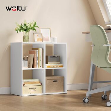 Книжкова полиця WOLTU, кубічна полиця з 4 відкритими відділеннями, маленька біла полиця, окремостояча полиця, полиця для файлів, офісна полиця, вітальня/кабінет, 60x60x29 см SK053ws 4 відділення (29Г x 60Ш x 60В см) білий