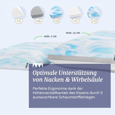Подушка для шиї з гелевої піни та піни з ефектом пам&39яті, 60x30 см, подушка для шийного відділу хребта, регульована жорсткість та висота (7-14 см), чохол з дихаючого кашеміру
