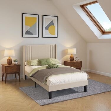 М&39яке ліжко 120x200 см, каркас ліжка з узголів&39ям та рейковою основою, м&39який каркас ліжка, міцне тканинне ліжко для дорослих та підлітків, бежевий 120x200 см