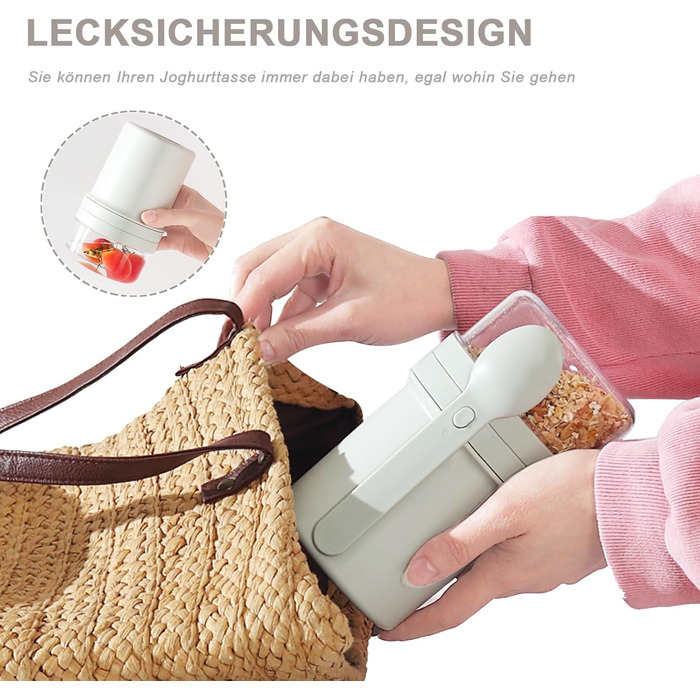 Набір контейнерів для сніданку та обіду To Go, 450 мл 250 мл контейнер для йогурту та мюслі з ложкою, герметичний стакан для мюслі та йогурту, ланчбокс (світло-сірий)