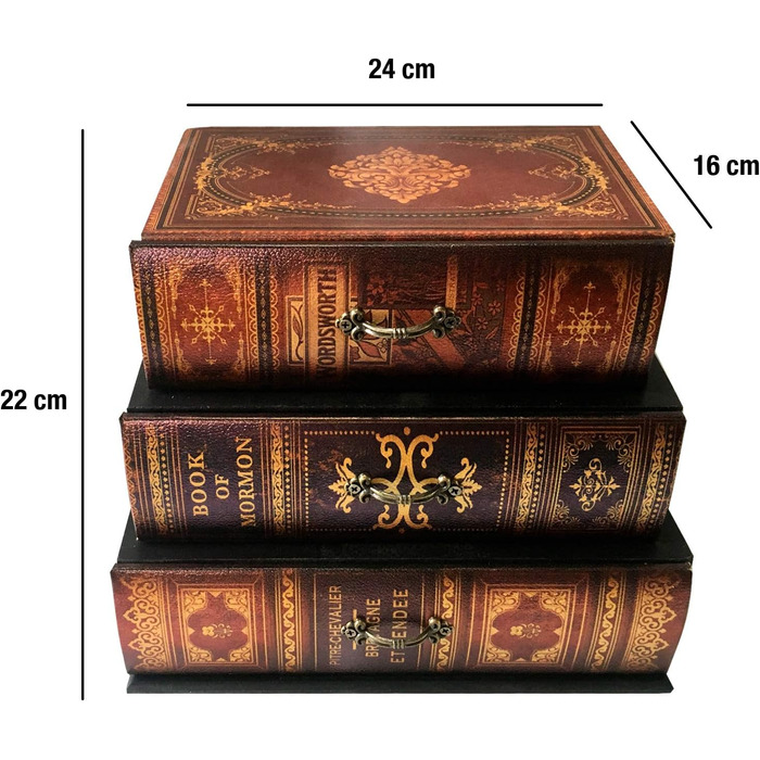 Міні-комод Rebecca Mobili, органайзер для столу, форма книги, 3 шухляди, МДФ ПВХ полотно, ретро стиль, для ювелірних виробів та косметики - Розміри 22 x 24 x 16 см (В x Д x Ш) - Арт. RE6443 22x24x16 см