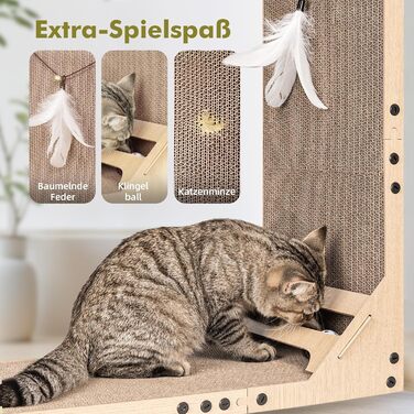 Когтеточка для котів Mora Pets, картонна когтеточка, збільшити, 59 см, когтеточки для котів, L-подібні когтеточки, високоякісні когтеточки з м&39ячиками, гофрований картон, когтеточки, меблі для котів, картонні когтеточки, розмір