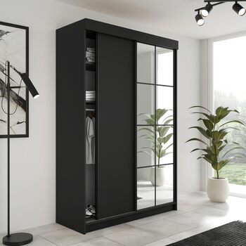 Шафа-купе з дзеркалом - Шафа для спальні - Шафа для спальні - Шафа - Шафи - Шафи - 138x205x59 - Чорний