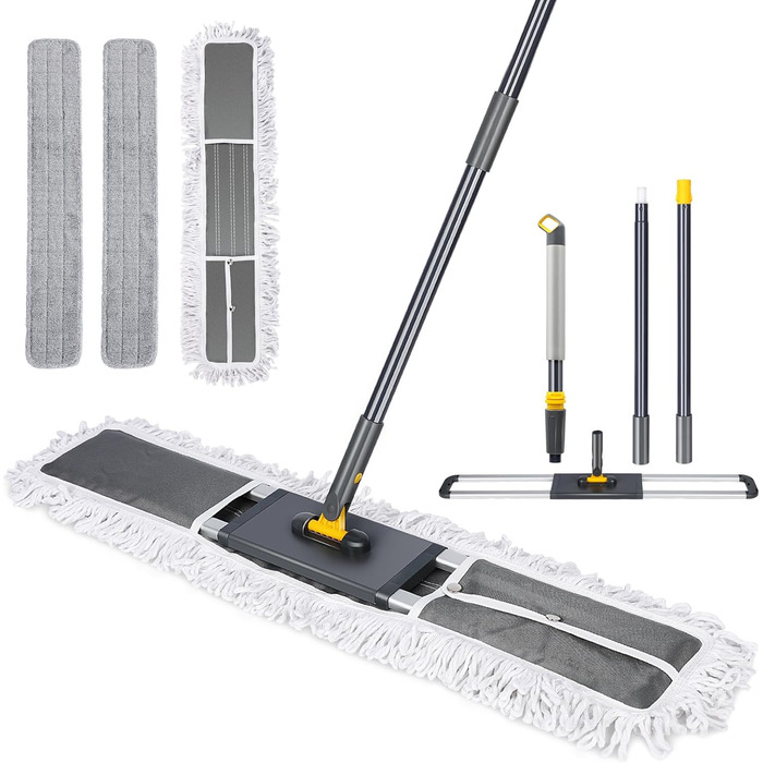 Плоска швабра HEVOL, плоска швабра з регульованою ручкою з нержавіючої сталі 154 см, велика швабра з 2 мікрофібровими насадками та