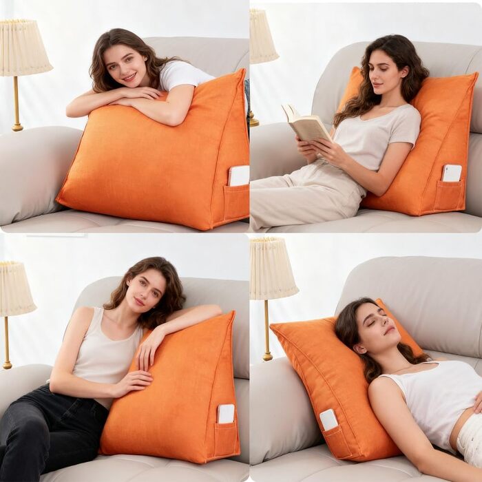 Універсальна ергономічна клиноподібна подушка 60 см, подушка для спинки дивана, поперекова подушка для ліжка, подушка для узголів&39я, трикутна подушка для книги, опорна подушка, зручна подушка для читання з чохлом, що прається, для ліжка/дивана, світло-з