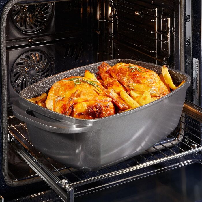 Лита алюмінієва жаровня з кришкою 43x26 см, 7,8 л Індукційна духовка безпечна для всіх типів плит, кришку можна використовувати як