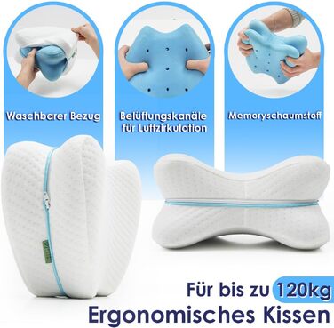 Подушка для колін для сну на боці - Ергономічна подушка з піни з пам&39яттю форми для ніг, стегон та спини - Подушка для ніг для спокійного сну з дихаючою та пральною оббивкою 26x22 см