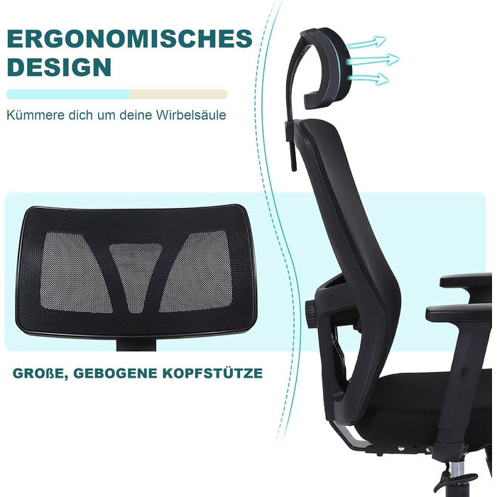 Ергономічне офісне крісло Youhauchair, стілець для роботи з регульованим підголівником та підлокітниками, ергономічне офісне крісло з високою спинкою та функцією гойдання, обертове крісло для домашнього офісу, класичний чорний колір