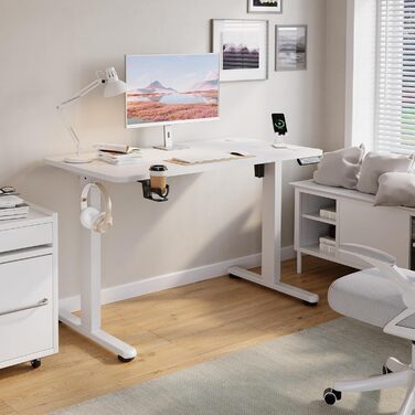 Стіл з регульованою висотою та портом зарядки USB-C, 120 x 60 см, функція пам&39яті. Міцний стіл з електричним регулюванням висоти, стіл для роботи сидячи та стоячи, регульований комп&39ютерний стіл, білий, 120 x 60 см.