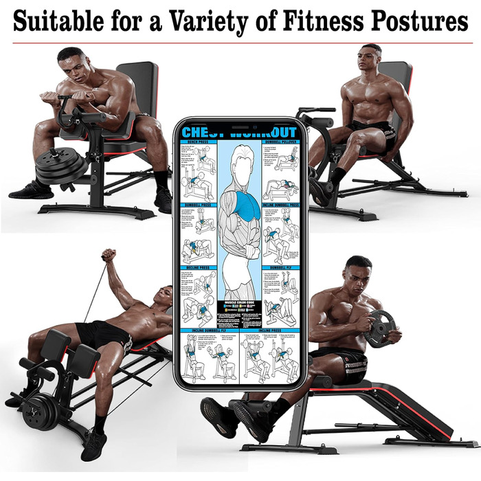 Універсальна лава для штанги з розгинанням ніг багатофункціональна лава для силових тренувань, тренувань з гантелями та тренування м&39язів живота, чорна (оновлена версія)