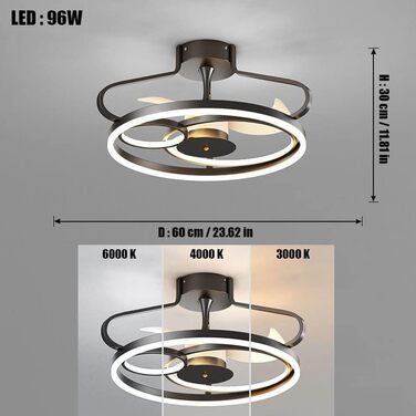 Світлодіодний стельовий світильник з регулюванням яскравості, стельовий вентилятор зі світлодіодним підсвічуванням, регульованою ш