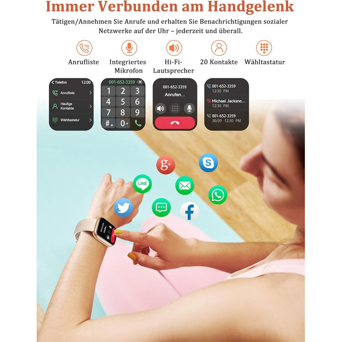 Розумний годинник Alexa для жінок та чоловіків, фітнес-годинник 1,83 дюйма з функцією телефону, водонепроникний IP68, понад 100 спортивних режимів, серцевий ритм, стрес, SpO2, сон, фітнес-трекер для Android та iOS, бежевий