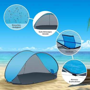 Розкладний пляжний намет Duhome, захист від ультрафіолету, декоративний намет, захист від негоди та конфіденційності, кемпінговий намет для сімей, пляжний кемпінг, синій