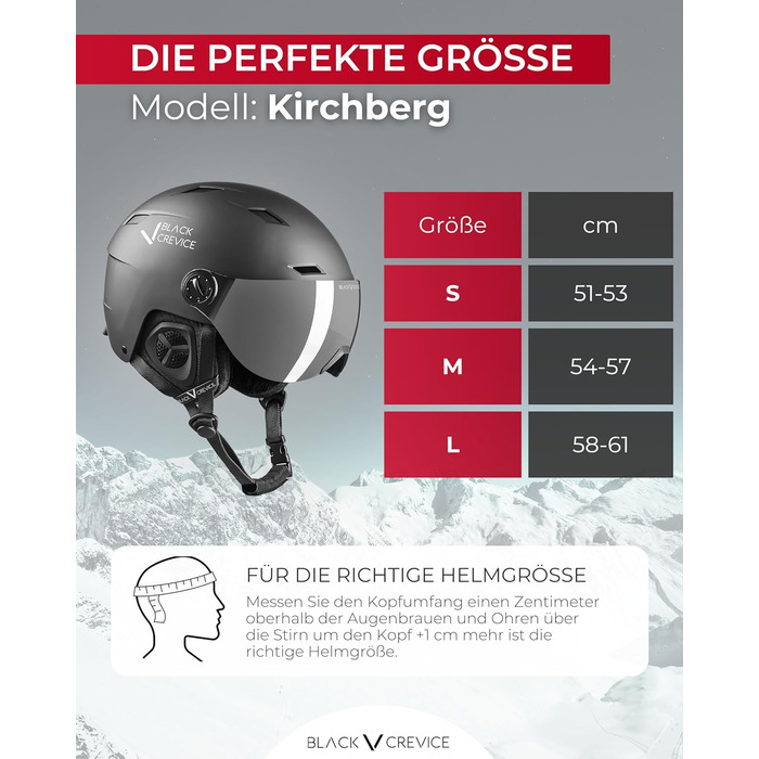 Лижний шолом Kirchberg BLACK CREVICE з козирком та вентиляційними отворами - дихаючий шолом для чоловіків та жінок, чорний, розмір 1 M (54-57 см)