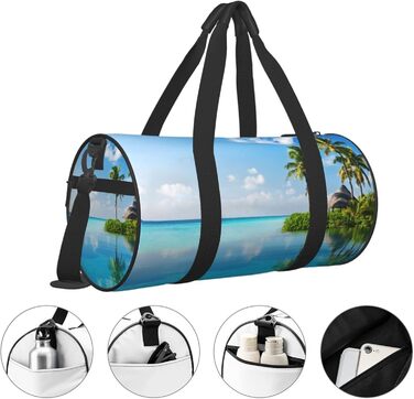 Спортивна сумка, дорожня сумка, Острів у морі (дизайн), з нічним друком, чорна, універсальний розмір, сумка для подорожей