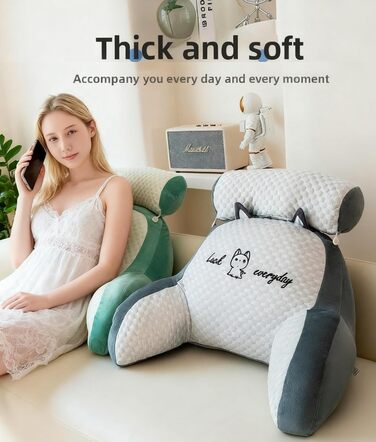 Подушка для спинки ліжка та дивана з підлокітниками. Ергономічна подушка для читання для дорослих. Дихаюча подушка для читання зі знімним чохлом. Для читання та роботи (сірий оксамит, 80 x 60 см). Сірий оксамит 80 x 60 см