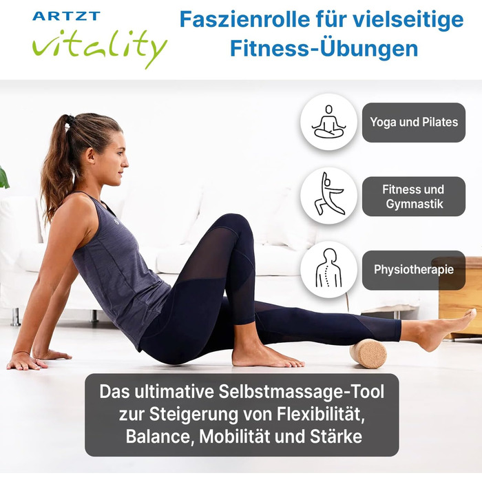 Корковий ролик для фасцій Масажний ролик для фасцій, виготовлений зі 100 корку Екологічний та антибактеріальний Масажний ролик для фасцій Корковий ролик, виготовлений у Португалії, бежевий, 30 x 10 см