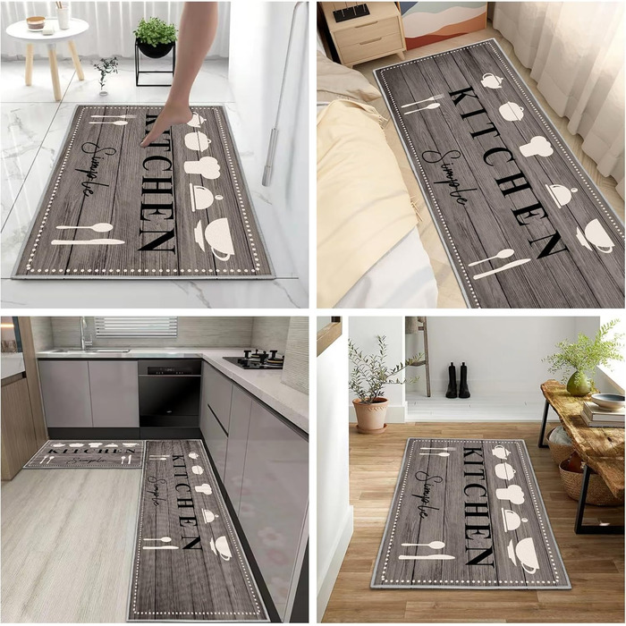 Кухонні килимки, нековзні кухонні килимки, 2 шт., килимок для підлоги, що миється, комплект кухонних килимків з розсувними наклейками, зручний, легкий у догляді, пилонепроникний килимок для кухні (Kitchenware-B, 40x6040x120 см) 40 x 120 см (прямокутний) K
