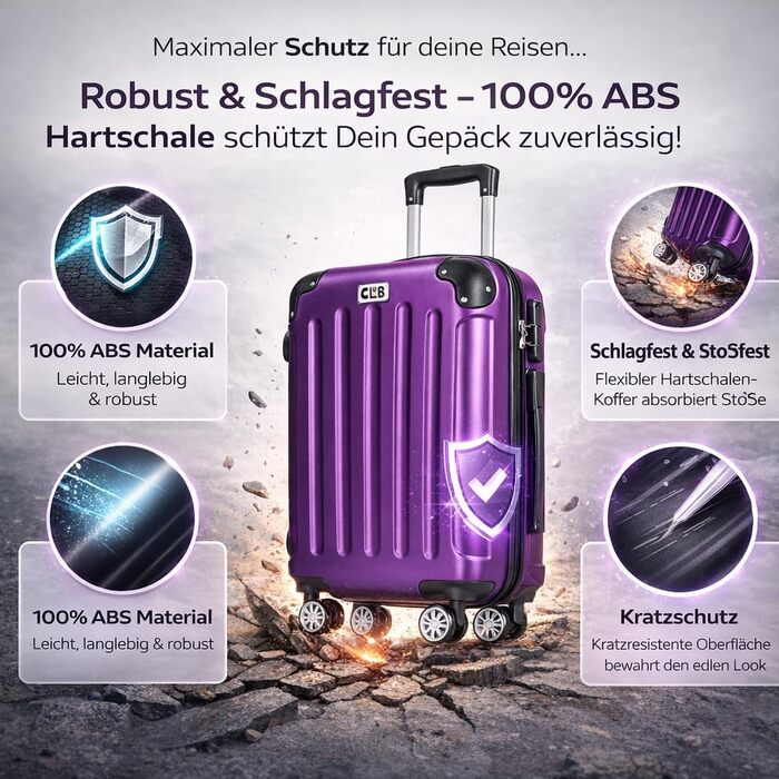 Велика валіза POSH з ABS-пластику - внутрішній об&39єм 100 л - легка валіза з твердою оболонкою 3,7 кг, 75x50x30 см - дорожня валіза з кодовим замком - колеса, що плавно обертаються на 360 - для поїздок на 10-14 днів, фіолетовий XL - великий