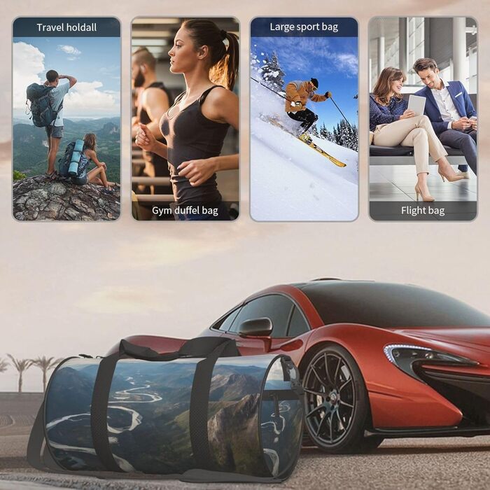 Спортивна сумка для подорожей, туристична сумка з принтом, сумка на нічліг, чорна, універсальний розмір
