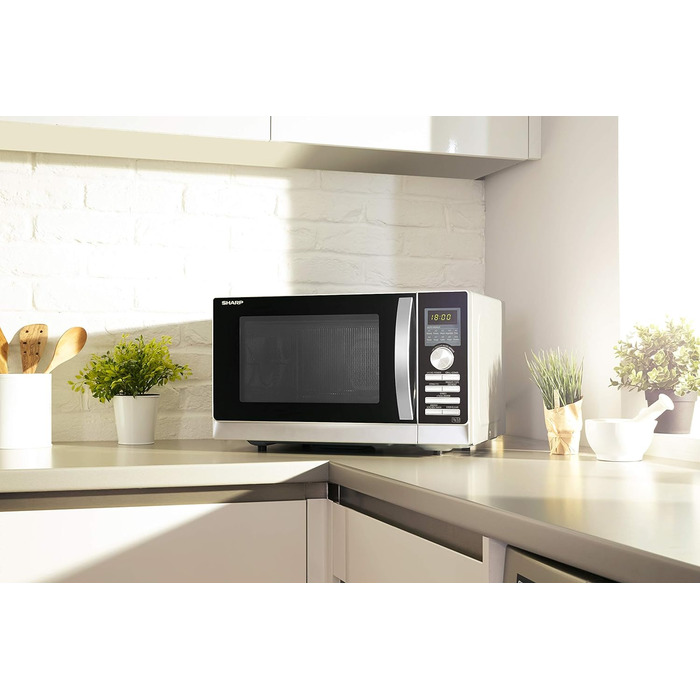 Мікрохвильова піч Sharp R843INW 4-в-1 з гарячим повітрям, грилем і конвекцією/ 25 л/ 800 Вт/ 1000 Вт інфрачервоний гриль/ 2500 конвекція/ 10 автоматичних програм/ програма для піци/ металевий поворотний стіл (30 см)/ срібло Одинарний