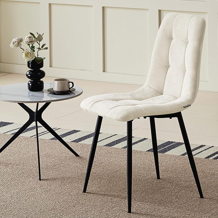 Обідні стільці, комплект із 6 шт. , м&39які стільці з високою спинкою та лляним дизайном, обідні стільці з металевою основою, для їдальні, вітальні, кухні, спальні та вітальні, бежевий