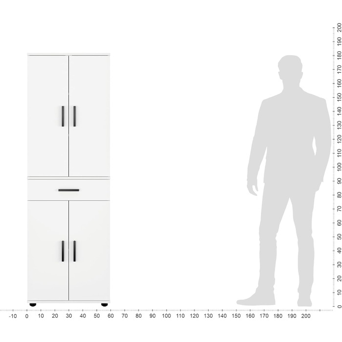 Багатофункціональна шафа KOMTO шириною 60 см - Біла шафа, гардеробна з 1 шухлядою, висока шафа, офісна шафа, книжкова шафа з 4 дверима Порто 180 x 34 x 60 см Білий Порто 180 см
