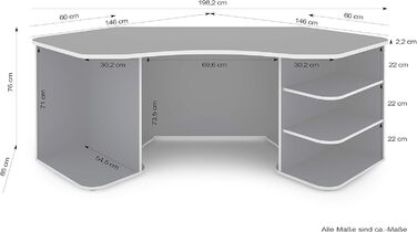 Стіл/ігровий стіл byLIVING THANATOS антрацитового кольору з червоними краями/кутовий стіл з великою кількістю місця для зберігання та стільницею XXL/комп&39ютерний стіл/робочий стіл для ПК/198x76x85 см (ШxВxГ)