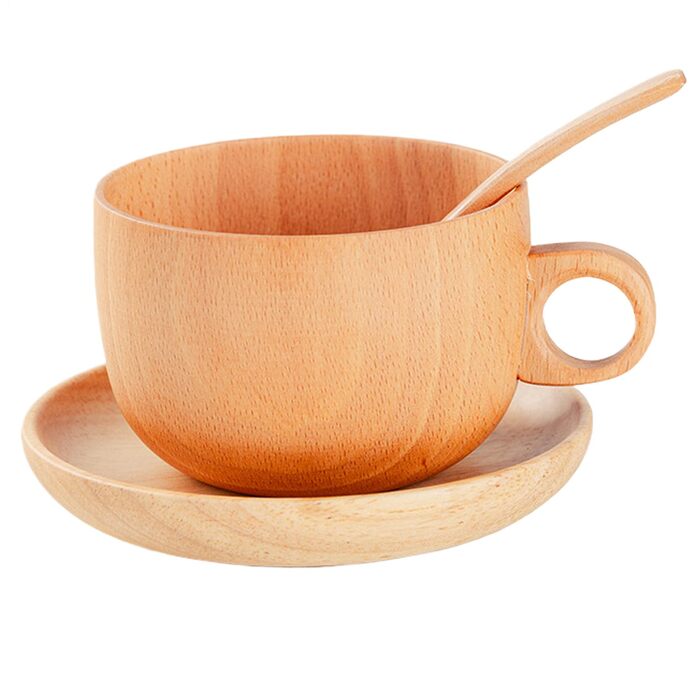 Дерев&39яна кавова чашка - 290 мл дерев&39яний натуральний посуд для напоїв з ложкою Кавові чашки з блюдцями, для гольфу, зимового двору, внутрішнього двору, відкритого саду, парку, дому, пікніка, кемпінгу, вечірки, віскі, пива